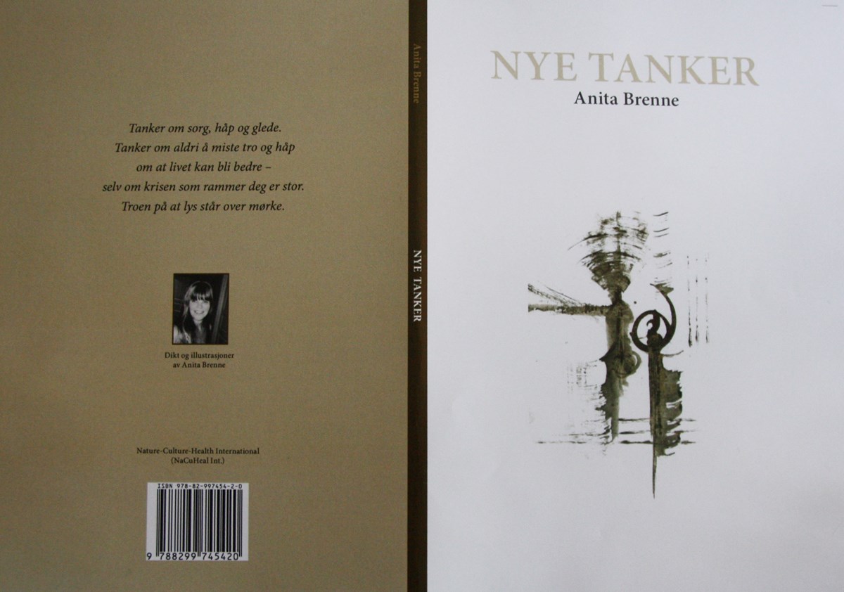 Bokomslaget til Anitas bok "Nye tanker", en samling av dikt og illustrasjoner.