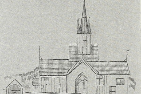 Denne tegningen er laget av Kaja Stub i 1845 da hun var 16 år gammel. Hun var datter av Sognepresten, som også var den første ordføreren i Sigdal. Hvilken kirke er dette?