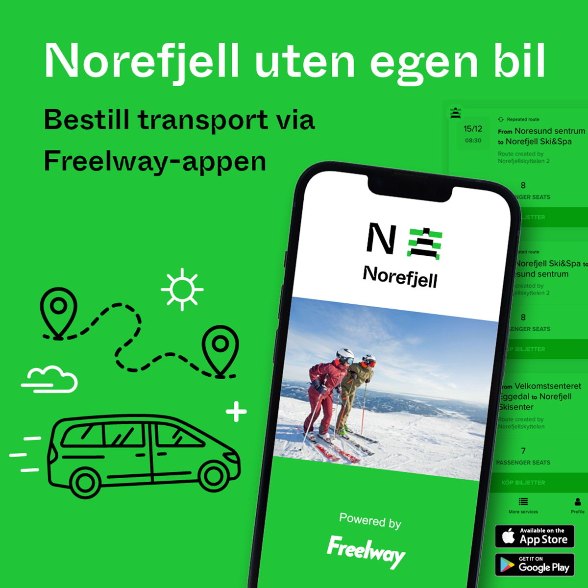 Ny app: Mobilitetstilbudet er tilgjengelig via appen, Freelway, som er en lokal reiseplanlegger og gir brukeren oversikt over alle oppsatte rutetider for tjenesten lokalt.